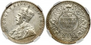 Indie Brytyjskie 1 rupia 1918 B NGC AU 58