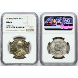 Indie Brytyjskie 1 rupia 1919 (B) NGC MS 63