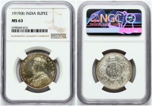 British India 1 Rupee 1919 (B) NGC MS 63