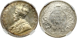 Indie Brytyjskie 1 rupia 1919 (B) NGC MS 63