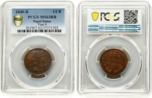 Vaticano 1/2 Baiocco 1840 R PCGS MS 63 RB MAX GRADE