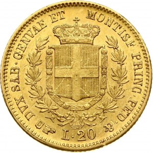 Sardinia 20 Lire 1857 B