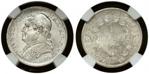 Vatican 1 Lira 1866-XXI NGC MS 64+