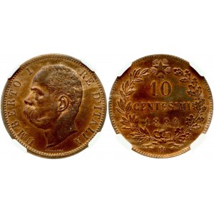 Taliansko 10 centov 1894 BI NGC MS 63 RB