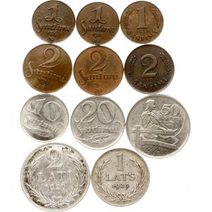 Lettland 1 Santims - 2 Lati 1922-1939 Posten von 11 Münzen
