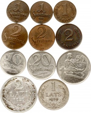 Lotyšsko 1 Santims - 2 Lati 1922-1939 Lot of 11 coins