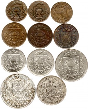 Latvia 1 Santims - 2 Lati 1922-1939 Lot of 11 coins