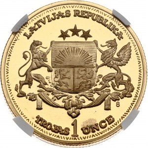 Łotwa 1 uncja ND (1988) 70. rocznica niepodległości NGC PF 66 ULTRA CAMEO