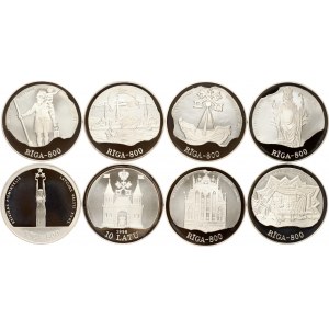 Lotyšsko 10 Latu 1995-1998 Century Riga Set Lot of 8 coins