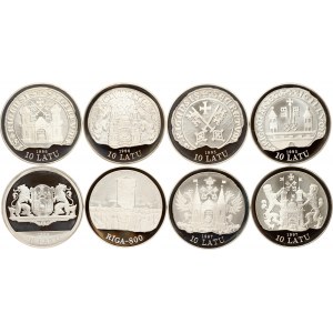 Lotyšsko 10 Latu 1995-1998 Century Riga Set Lot of 8 coins