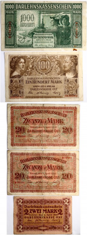 Allemagne - Lituanie Kaunas 2 - 1000 Mark 1918 Lot de 5 pièces