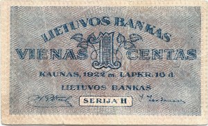 Lituanie 1 Centas 1922