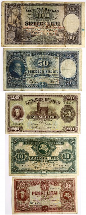 Lituanie 5 - 100 Litu 1927-1930 Set Lot de 5 pièces