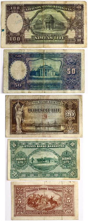 Lituanie 5 - 100 Litu 1927-1930 Set Lot de 5 pièces