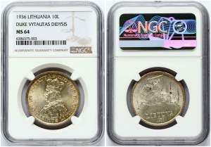 Lithuania 10 Litu 1936 Vytautas NGC MS 64