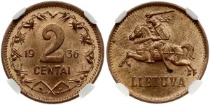 Lithuania 2 Centai 1936 NGC MS 64 RD