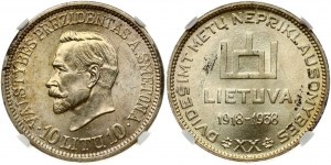 Lituanie 10 Litu 1938 Smetona NGC MS 64