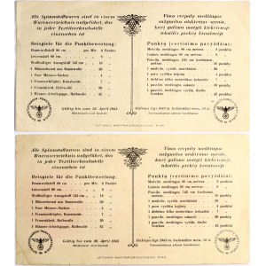 Lituania Litauen 1 &amp; 5 Punkte ND (1945) Ostland Spinnstoffwaren-Punktwerrschein Lotto di 2 pz.