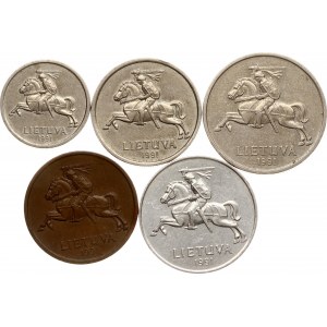 Lithuania 2 Centai - 5 Litai 1991 Lot of 5 coins