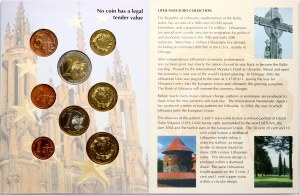 Litwa 1 Euro Cent - 2 Euro 2004 Zestaw Sonda Waluta Fantasy Lot 8 monet