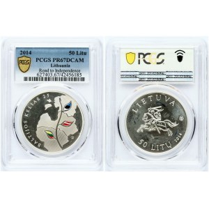 Lithuania 50 Litų 2014 25th Anniversary of the Baltic Way PCGS PR 67 DCAM ONLY ONE COIN IN HIGHER GRADE
