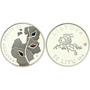 Litva 50 litų 2014 25. výročie Baltickej cesty PCGS PR 67 DCAM Iba jedna minca vo vyššom stupni