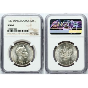 Luksemburg 100 franków 1963 NGC MS 65 TYLKO 5 MONET W WYŻSZYM STANDARDZIE