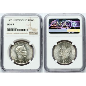 Lucembursko 100 franků 1963 NGC MS 65 Pouze 5 mincí ve vyšším stupni kvality