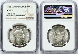 Luksemburg 100 franków 1963 NGC MS 65 TYLKO 5 MONET W WYŻSZYM STANDARDZIE