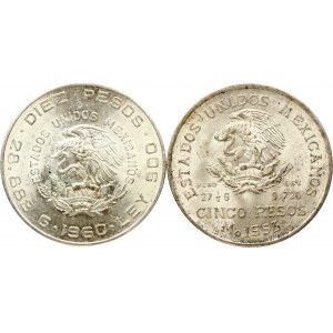 Mexiko 5 pesos 1953 &amp; 10 pesos 1960 Sada 2 mincí