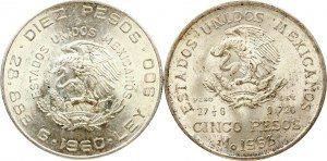 Mexiko 5 pesos 1953 & 10 pesos 1960 Sada 2 mincí