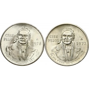Meksyk 100 pesos 1977 i 1978 Morelos Lot z 2 monetami