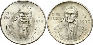 Mexiko 100 Pesos 1977 & 1978 Morelos Lot von 2 Münzen