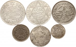 Marokko 5 Dirhams - 500 Francs 1905-1956 Silber Lot von 6 Münzen