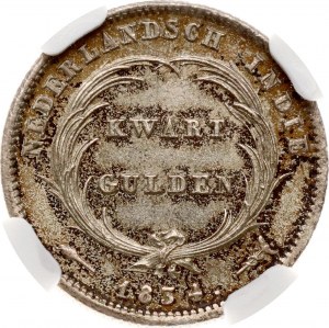 Holenderskie Indie Wschodnie 1/4 Guldena 1834 NGC UNC SZCZEGÓŁY
