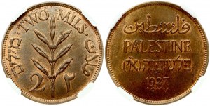 Palestine 2 Mils 1927 NGC MS 64 BN