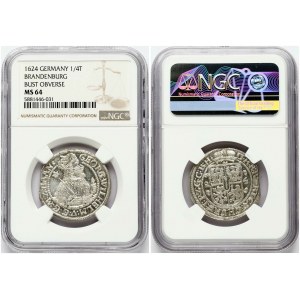 Brandenburg-Prussia Ort 1624 (R) NGC MS 64 ONLY 5 COINS IN HIGHER GRADE