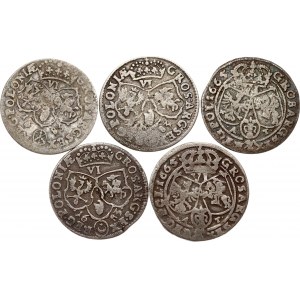 Polsko Szostak 1665 &amp; 1683 Sada 5 mincí
