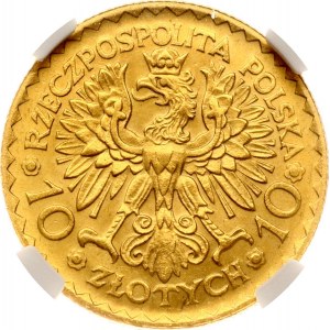 Poľsko 10 zlotých 1925 Boleslav Chrobrý (R2) NGC MS 65