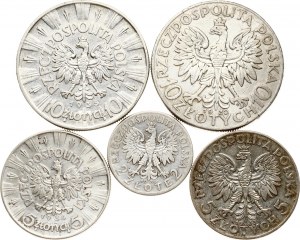 Polen 2 - 10 Zlotych 1932-1935 Lot von 5 Münzen