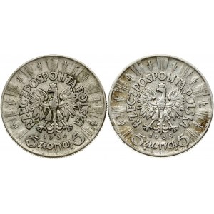 Polen 5 Zlotych 1935, 1936 Pilsudski Lot von 2 Münzen