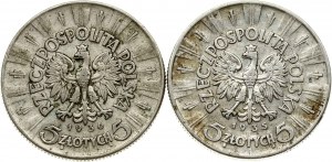 Poľsko 5 Zlotych 1935, 1936 Pilsudski Lot of 2 Coins