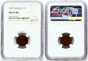 Danzig 1 fenik 1937 NGC MS 63 BN