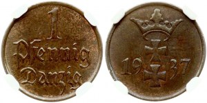 Danzig 1 Pfennig 1937 NGC MS 63 BN