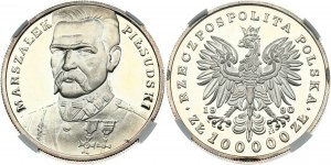 Polonia 100 000 Zlotych 1990 Pilsudski NGC PF 63 ULTRA CAMEO