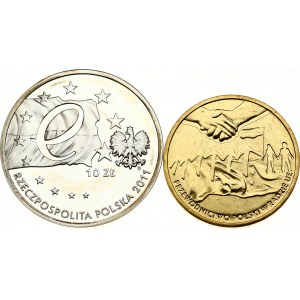 Polen 2 &amp; 10 Zlotych 2011 MW Präsidentschaft der Europäischen Union Satz Los von 2 Münzen