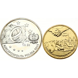 Polonia 2 e 10 Zlotych 2011 MW Presidenza dell'Unione Europea Lotto di 2 monete
