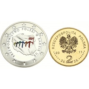 Pologne 2 &amp; 10 Zlotych 2011 MW Présidence de l'Union européenne Set Lot de 2 pièces