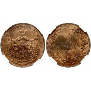 Roumanie 5 Bani 1867 Heaton NGC MS 63 RB