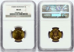Romania 5 Lei 1930 KN NGC MS 65 ONLY 4 COINS IN HIGHER GRADE